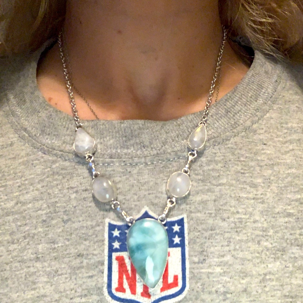 🧙🏼‍♀️White Witch Estate Sale🧙🏼‍♀️Large Larimar & Moonstone SS925 Necklace